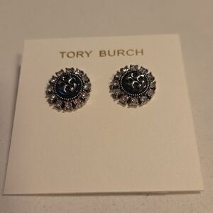 Tory Burch Silver and Black Stud Earrings